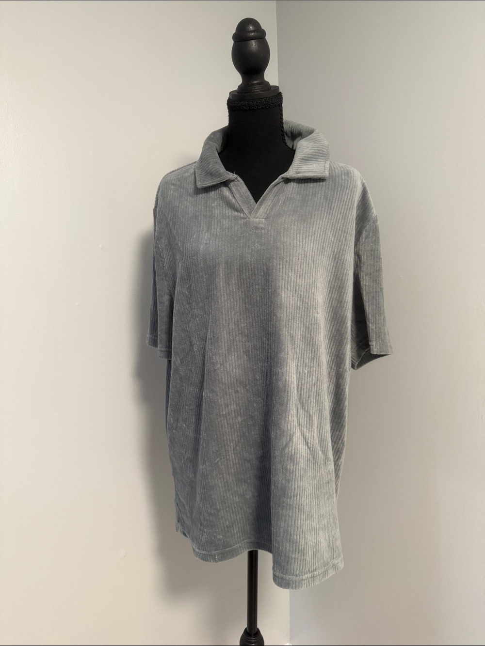 Elie Tahari Gray Ribbed Polo Tunic
